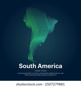 simple mapa del logotipo de América del Sur Ilustración en un estilo lineal. Arte de línea Abstractas Mapa de América del Sur Icono de concepto de logotipo. Silueta de color del mapa de América del Sur del logotipo del Vector sobre un fondo oscuro. EPS 10