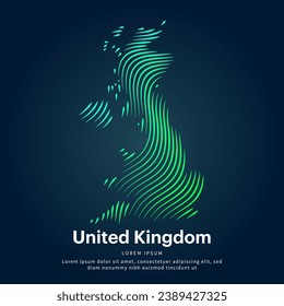 simple logo map of United Kingdom Illustration in a linear style. Abstract line art United Kingdom map Logotype concept icon. Vector logo United Kingdom color silhouette on a dark background. EPS 10