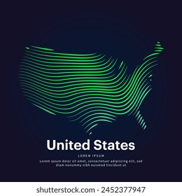 simple logo map of United States Illustration in a linear style. Abstract line art United States map Logotype concept icon. Vector logo United States map color silhouette on a dark background. EPS 10