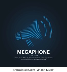 Ilustración de megáfono en un estilo lineal. Icono Abstractas del concepto del logotipo del arte de la línea Megaphone. Logo de Vector Silueta de color megáfono sobre un fondo oscuro. EPS 10