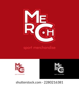 Logotipo simple con el concepto de tipografía de merch para su empresa. fondo rojo, luz en la frontera, con opciones en blanco y negro, perfecto para vender productos deportivos como fútbol, etc, o mercancía.