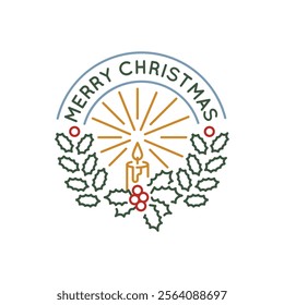 Simple Logo with Merry Christmas candle icon. Simple Logo with happy holiday candle icon for social media, app, and web design. Vector illustration