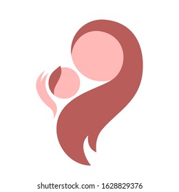 Simple logo with mom and baby. Vector isolated illustration on the theme of family and motherhood.