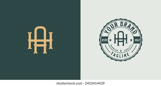 simple logo monogram letters HA vintage white background