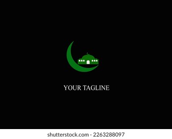 SIMPLE LOGO OF A MOSQUE WITH A CRESCENT MOON