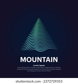 einfaches Logo "Mountain Illustration" in linearem Stil. Abstrakte Linie Kunst Berg Gipfel Logotype Konzept Symbol. Vektor Logo Triangle Form Berg Farbe Silhouette auf dunklem Hintergrund. EPS10