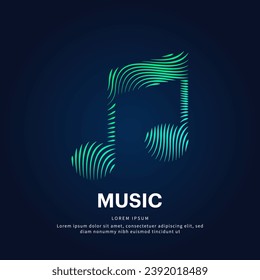 simple logo Music note Illustration in a linear style. Abstract line art Music note Logotype concept icon. Vector logo Music color silhouette on a dark background. EPS 10