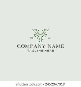 simple logo natural twig leaves deer white background