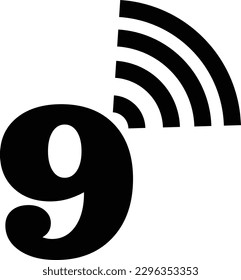 The simple logo of the number 9 combined with the Wi-Fi logo on the top left corner is black in color
