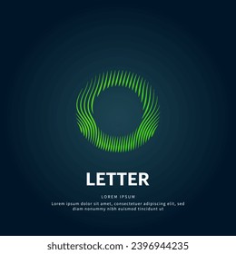 simple logo O letter Illustration in a linear style. Abstract line art green O letter Logotype concept icon. Vector logo O letter color silhouette on a dark background. EPS 10