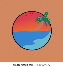 Simple logo with ocean,sea and beach