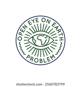 Simple Logo with Open Eye Earth icon. Simple Logo with a globe problems within an eye. Perfect for projects related to global perspectives, and vision-related concepts. Vector illustration.