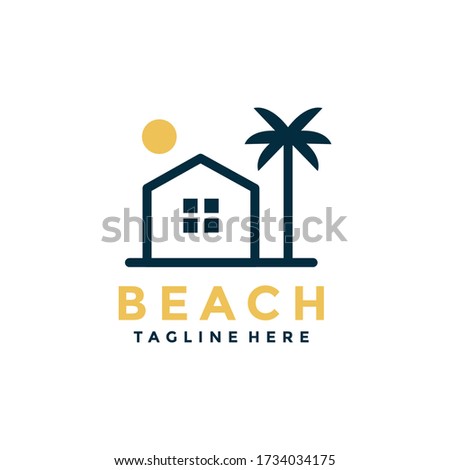 simple logo outline home coconut and sun