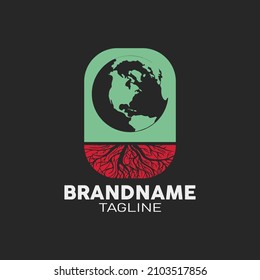 simple logo with oval shape and earth with roots in it