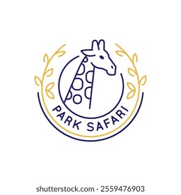 Simple Logo with Park Safari icon. Minimalist giraffe logo design with Park Safari. Perfect for branding related to wildlife parks, safari tours, or nature reserves. Vector illustration