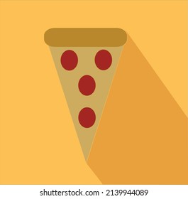 Simple logo for pizza slice with its shadow on yellow background.