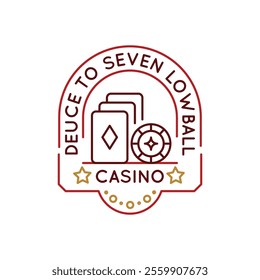 Simple Logo with playing cards badge featuring the diamond suit, ideal for representing card games like poker and blackjack in apps, websites, and promotional materials. Vector illustration.