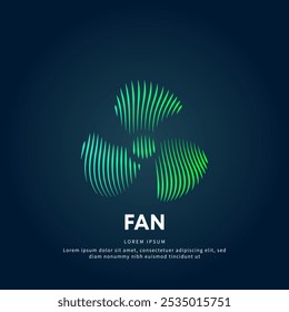 simple logo propeller Illustration in a linear style. Abstract line art green fan propeller Logotype concept icon. Vector logo fan color silhouette on a dark background. EPS 10