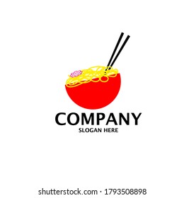 simple logo of ramen noodles with red bowl and yellow noodles.