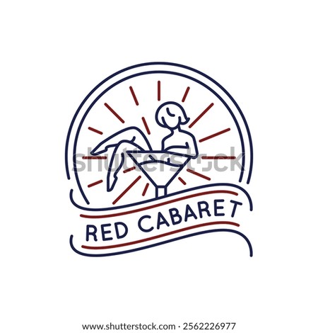 Simple Logo with Red cabaret icon. Simple Logo with burlesque woman in a martini glass icon for social media, app, and web design. Vector illustration