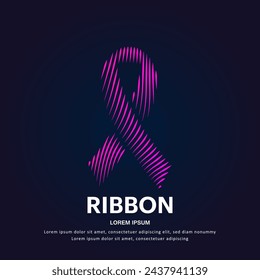 simple logo ribbon Illustration in a linear style. Abstract line art pink ribbon Logotype concept icon. Vector logo breast cancer awareness ribbon color silhouette on a dark background. EPS 10