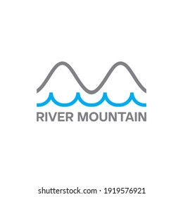 simple logo river and mountain line