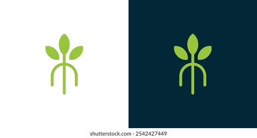 simple logo root and leaf, green color