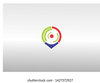 The simple logo is round, red, green, purple