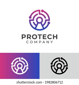 simple logo of a safe protection with advanced technology system, security locked tech linear logo