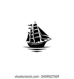 Simple Logo Sailing Ship and Sea Wave