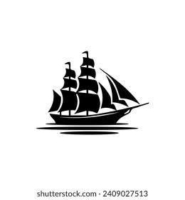 Simple Logo Sailing Ship and Sea Wave