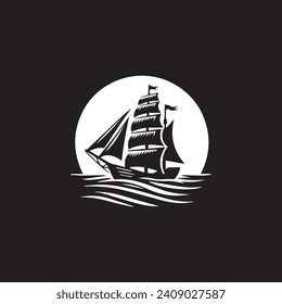 Simple Logo Sailing Ship and Sea Wave
