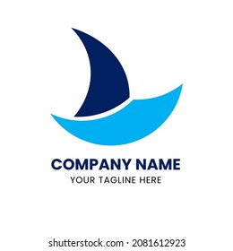 simple logo of sea and sailboat, ocean theme concept.
