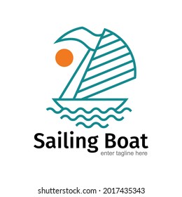 A simple logo in the shape of a sailing ship with tosca and sun colors, the logo is suitable for traveling