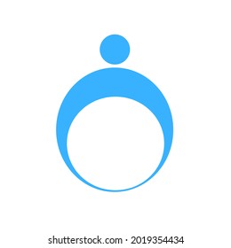 A simple logo shaped like a person with a circular arm.