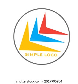 simple logo shaped like a triangle with yellow, blue, red colors