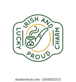 Simple Logo with St Patricks Day pipe icon. Simple Logo with pipe with a shamrock design. For St Patricks Day themed designs, social media, app, web design. Vector illustration