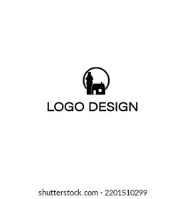 simple logo stamp of house and lighthouse tower