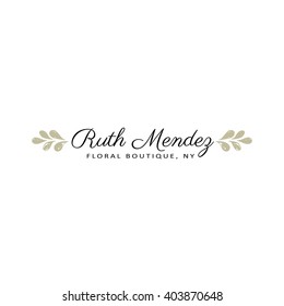 Simple logo template. Floral logotype. Green leaves. Vector illustration.