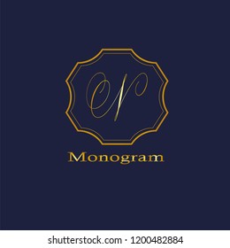 A simple logo template of a golden monogram with the letter N on a dark blue background. Design for a restaurant or cafe, shop, boutique, hotel, heraldry, office.