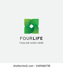 simple logo template green leaf with gradient, icon nature vector.