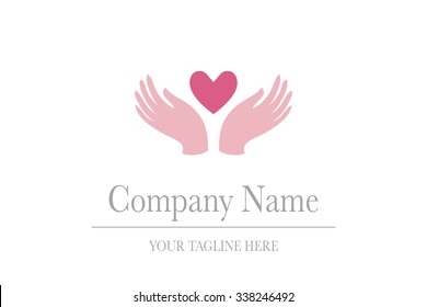 simple logo template with hands and heart path love therapy nails family union friendship isolated life people group conceptual human protection red medical mark wellness partnership health heart cont