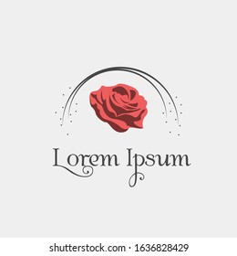 Simple Logo Template With Red Rose, Vector Illustration EPS10. Beauty, Cosmetic, Make Up