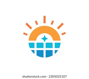 a simple logo that combines the sun and solar panels
