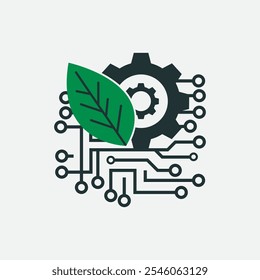 simple logo with the theme of environmentally friendly technology. This logo combines elements of leaves, gears and circuit patterns to symbolize harmony between technology and nature