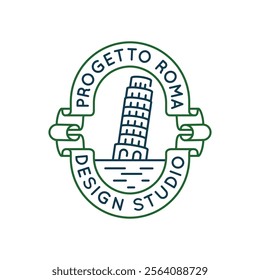 Simple Logo with Tower of Pisa design studio icon. Simple Logo with of the iconic Italian landmark. Ideal for travel, tourism, and historical themes in web and app design. Vector illustration.