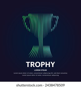 simple logo trophy Illustration in a linear style. Abstract line art green winner trophy Logotype concept icon. Vector logo cup prize color silhouette on a dark background. EPS 10