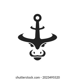 Simple logo with two combinations of anchor and cow's head, suitable for companies engaged in livestock, ships, and others.