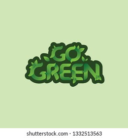 Simple logo type go green with gradient color and dark green outline, worldwide earth day celebration, flat gradient nature logo illustration with pastel background, applicable for flyer and poster