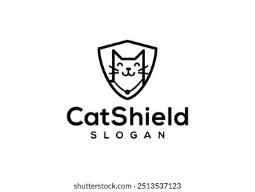 simple logo vector Cat head with shield guard